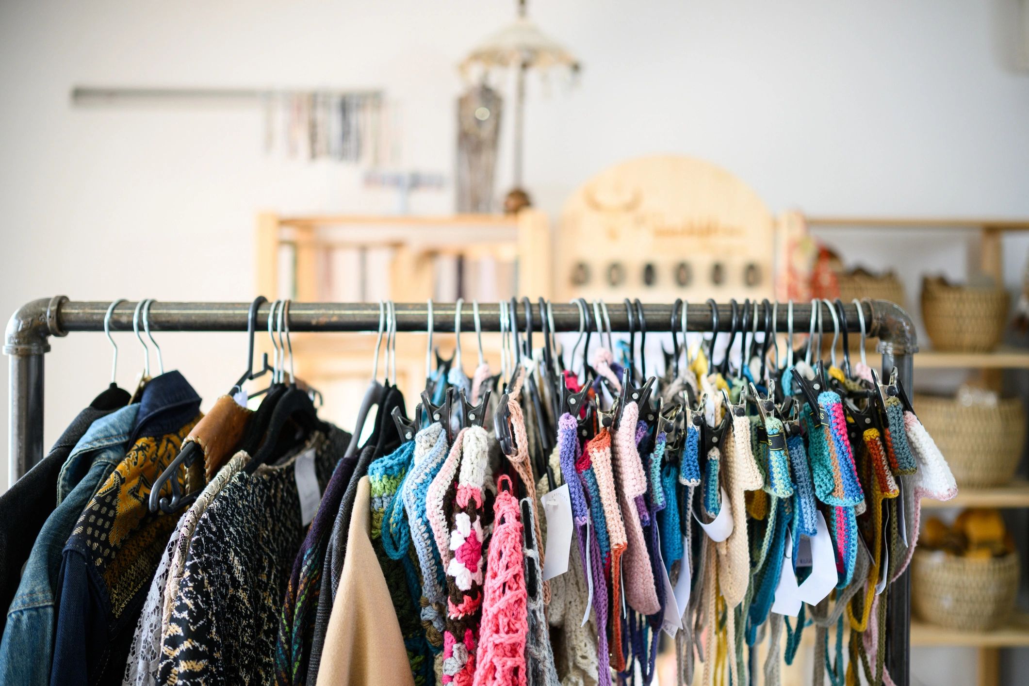Boutique rack with colorful children's clothing